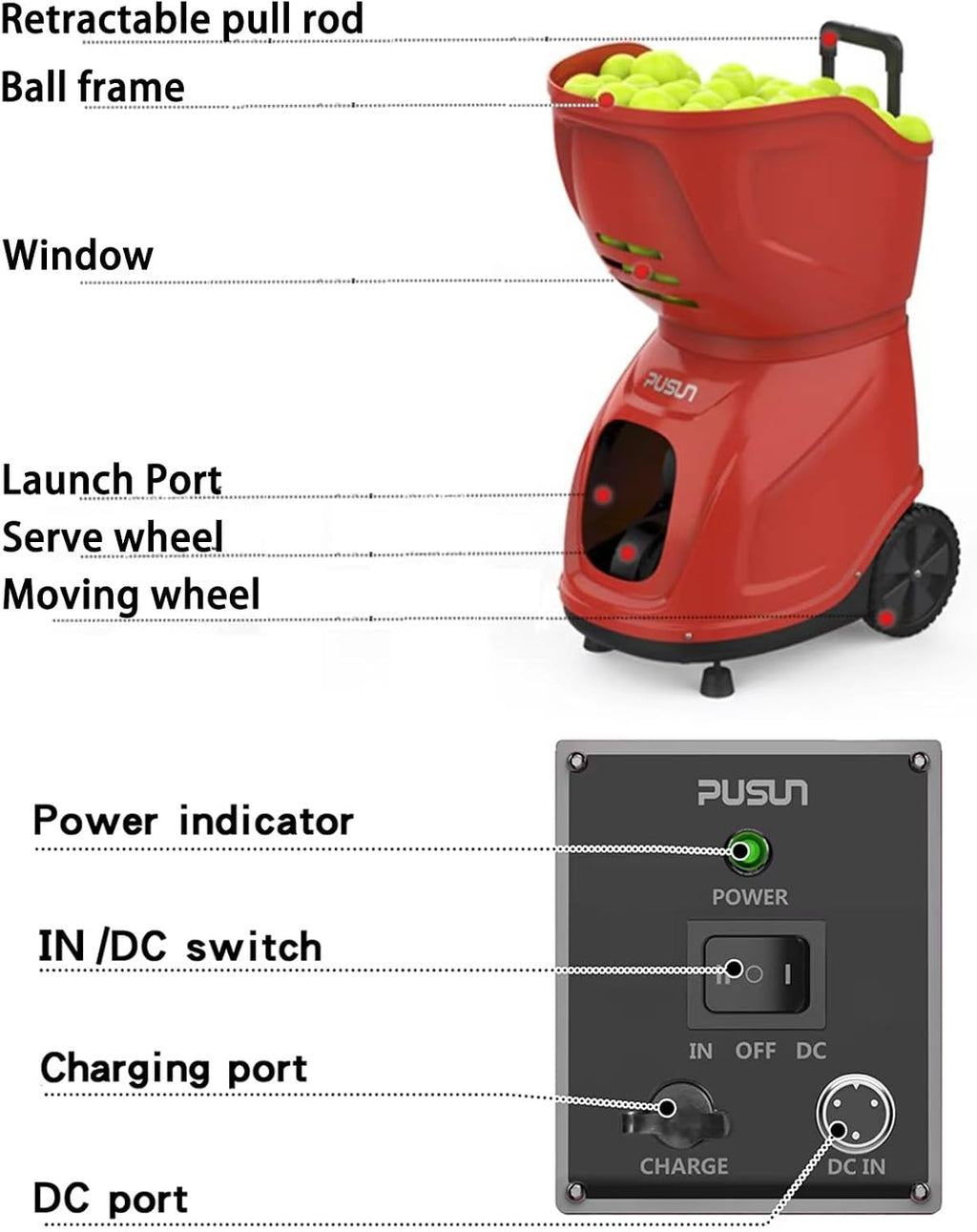 PT 9001 Padel Ball Machine Professional Padel Ball Machine with Remote & App Control, Oscillation, 35 Landing Points, Adjustable Speed (12-87MPH), 150 Ball Capacity for Club & Home Training