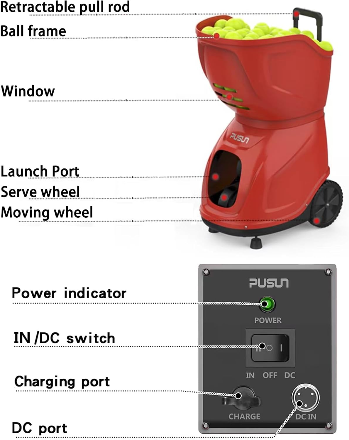 PT 9001 Padel Ball Machine Professional Padel Ball Machine with Remote & App Control, Oscillation, 35 Landing Points, Adjustable Speed (12-87MPH), 150 Ball Capacity for Club & Home Training