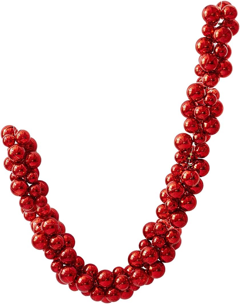 Serene Spaces Living Red Plastic Bauble Garland, Christmas Tree, Mantel, Banister, Doorway & Holiday Party Décor, 88' Long
