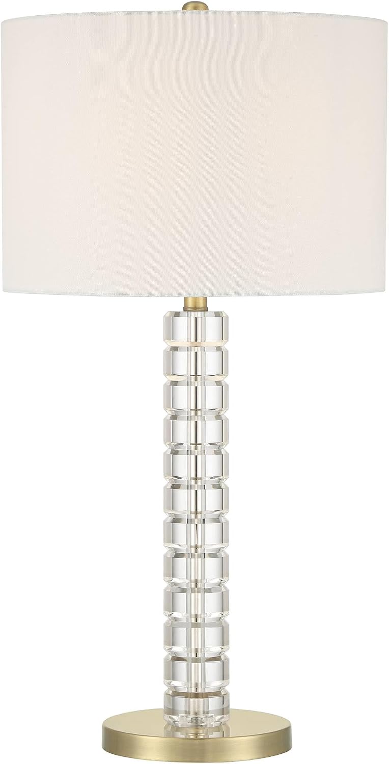 Possini Euro Design Cecil 31' Tall Large Modern End 3-Way Table Lamp Clear Gold Brass Finish Acrylic Metal Single Fabric White Shade Living Room Bedroom Bedside Nightstand House Office Home Reading