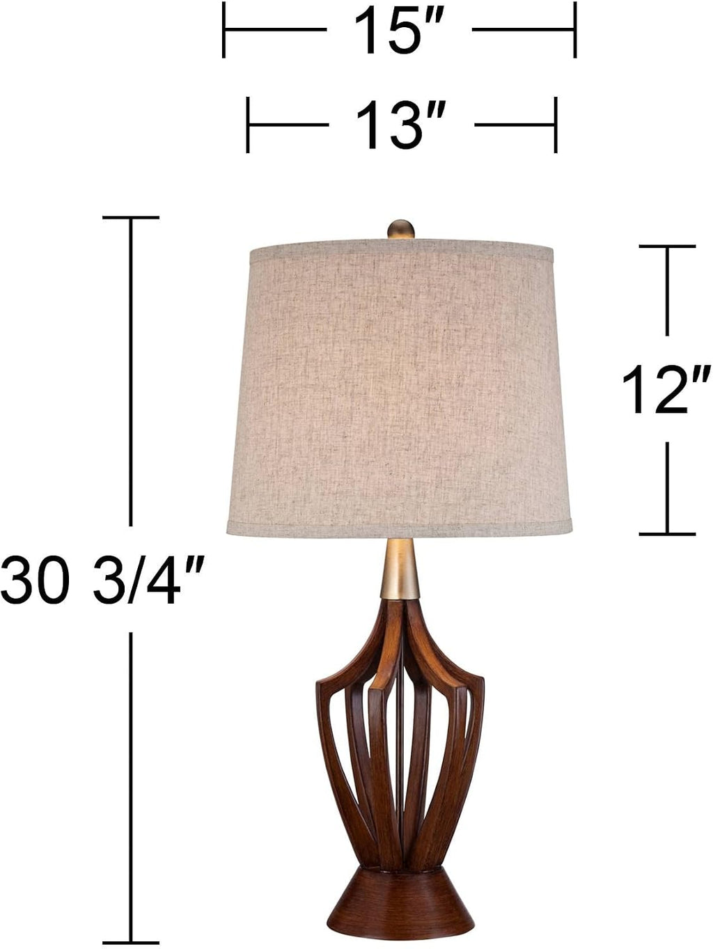 360 Lighting St. Claire Mid Century Modern 3-Way Table Lamp 30 3/4' Tall with USB Charging Port Wood Taupe Fabric Drum Shade for Bedroom Living Room Nightstand Bedside Night Stand Office