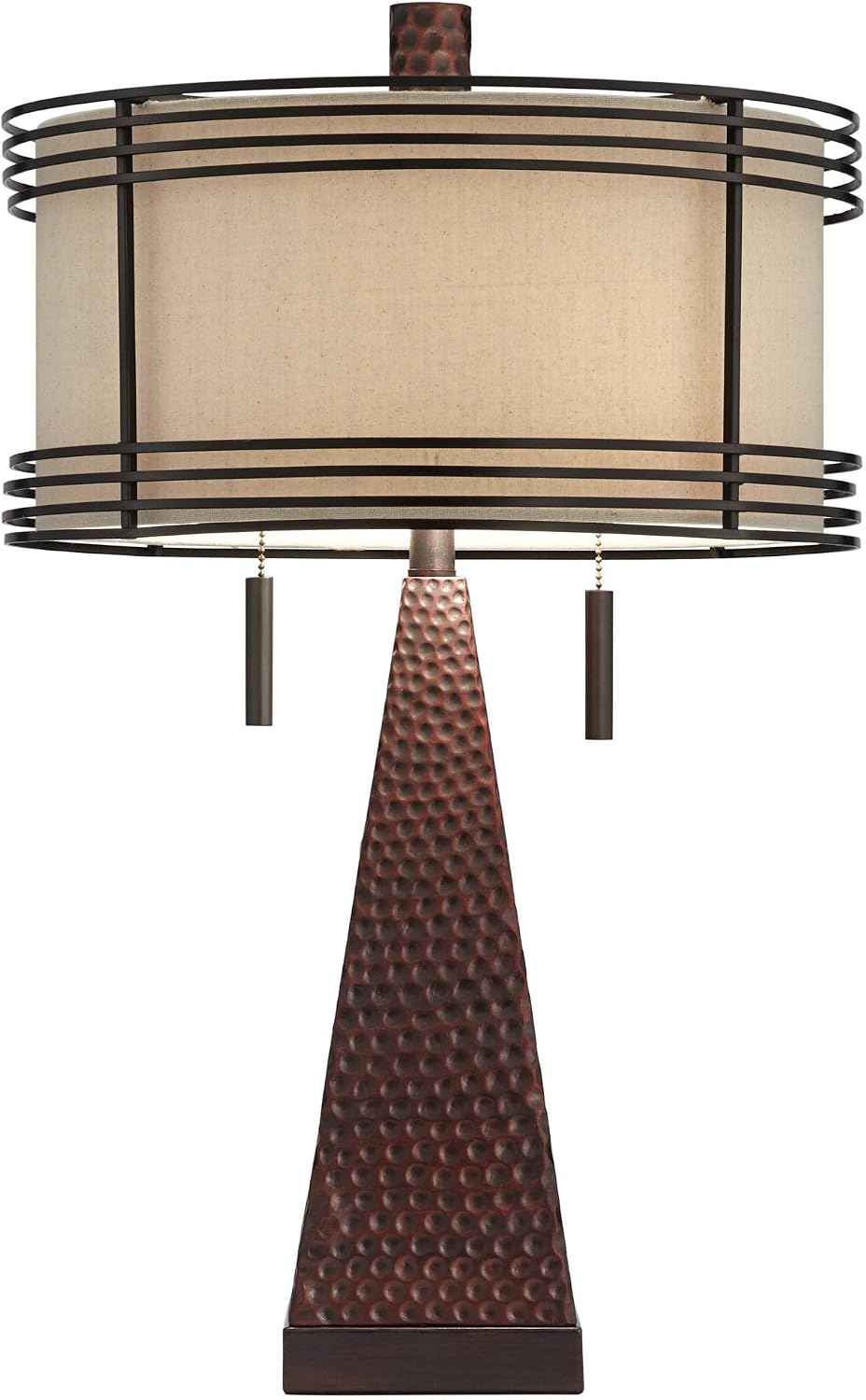 Franklin Iron Works Niklas 26' High Industrial Farmhouse Rustic Table Lamps Set of 2 USB Port Pull Chain Brown Bronze Finish Metal Tan Shade Living Room Charging Bedroom Bedside Nightstand House