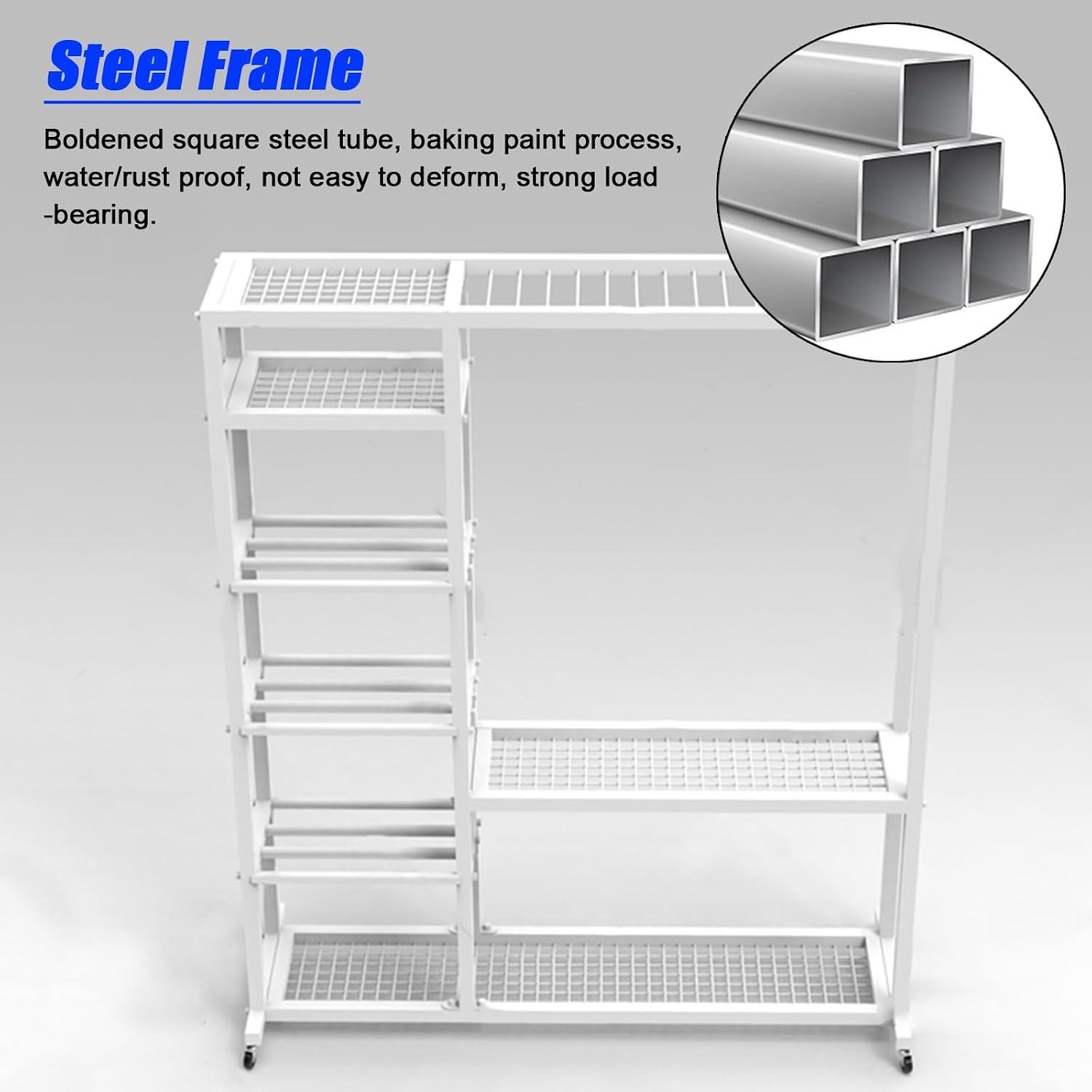 LZMZMQ Tennis Racquet Storage Rack White Metal, Portable Rolling Badminton Racket Display Cart, Comemrcial Table Tennis Racket Organizer Holder, Can Hold 16pcs Rackets