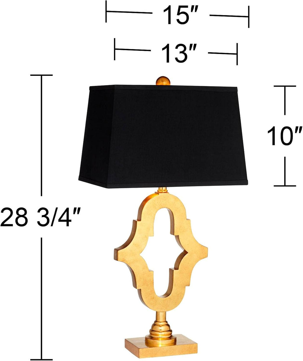 Possini Euro Design Judith Mid Century Modern Glam Luxury Table Lamp 28.75' Tall Gold Black Fabric Rectangle Shade Decor for Living Room Bedroom House Bedside Nightstand Home Office Family