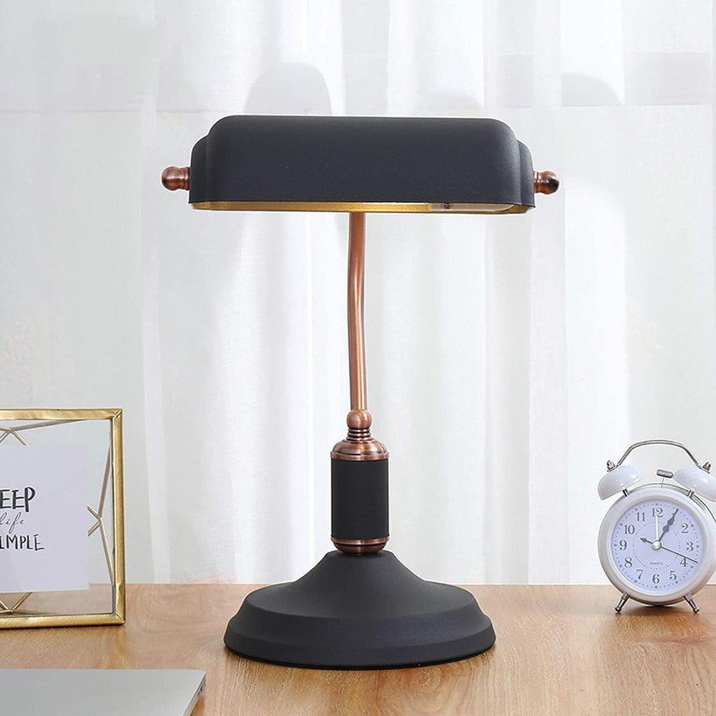 Desk lamp,Retro Style Desk Lamp,Black Bankers Lamp with Adjustable Lampshade,LED Office Lamp Desk Bedside Lamp for Bedroom,Living Room