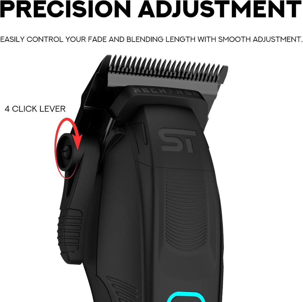 Supreme Trimmer Recharge Clipper - Professional Hair Clipper with 2 Removable Batteries, Brushless Motor, Smart Charge Stand, USB-C Charge & DLC Blades Barbers | STC779