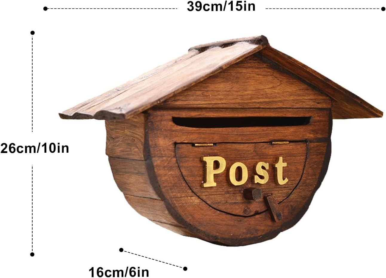 Wooden Wall Mount Mailbox, Vintage Mailboxes for Outside, Rainproof Letter Box Suggestion Box Cabin Post Box for Home Bar House Decor 15 x 6 x 10 Inch