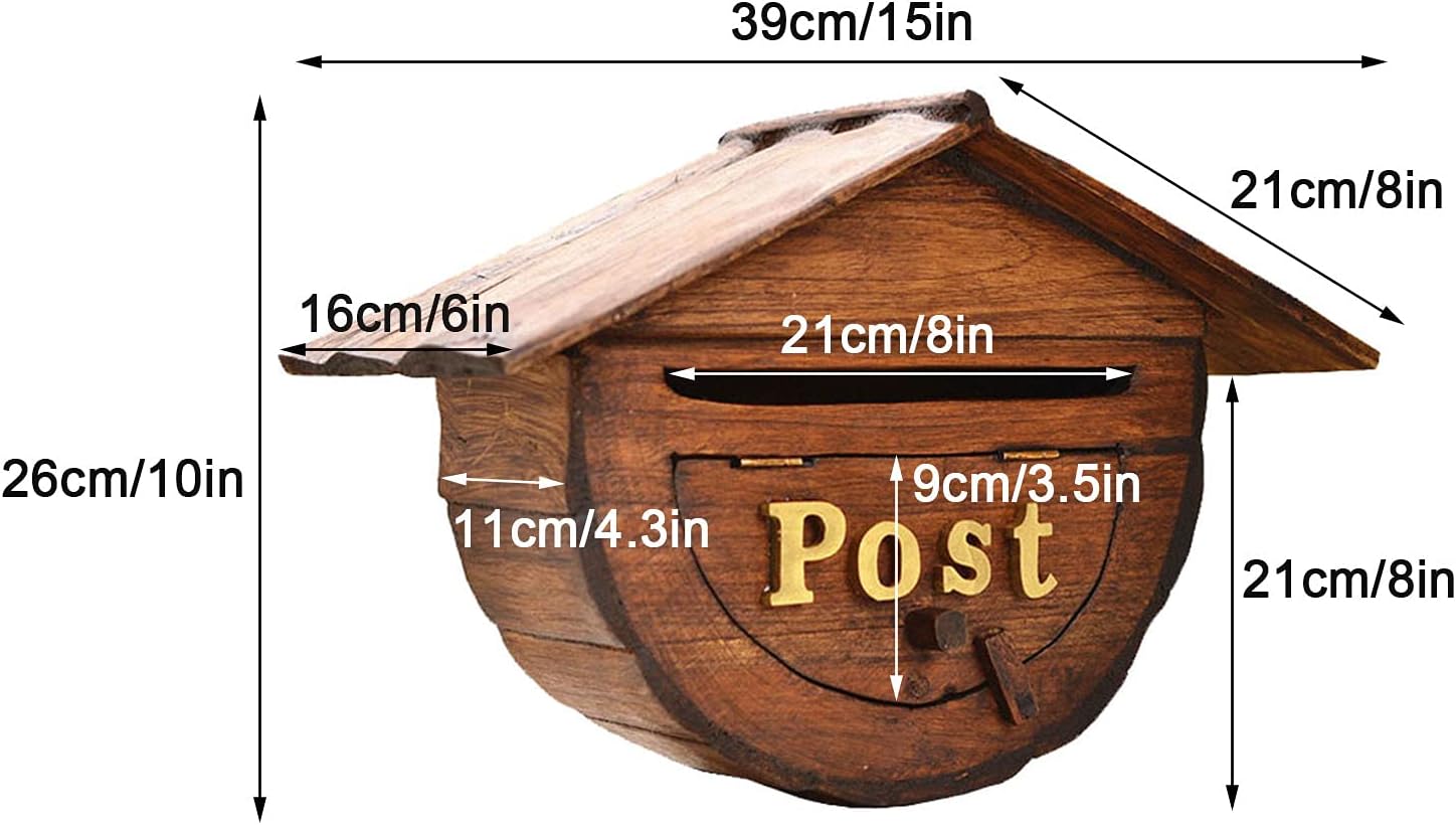 Secure Wall Mounted Mailbox Wooden Mailbox, Suggestion Letter Box, Wall-Mount Mailboxes for Home Company Decor, Garden Decor Rainproof Post Box