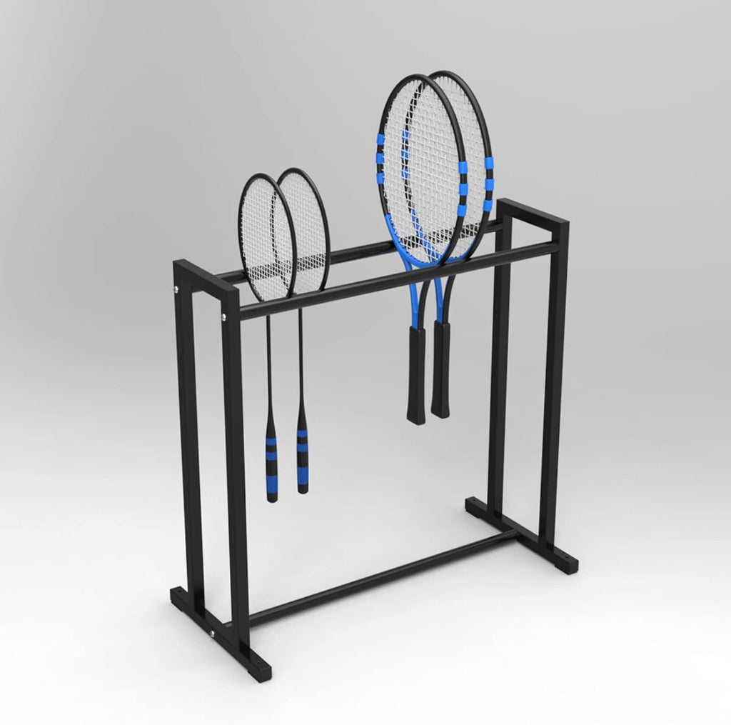 Katzowen Sports Ball Storage Rack Tennis Racket Storage Rack, Kindergarten School Badminton Racket Display Stand for Child/Teens, Garage Sports Equipment Organizer, Black
