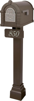 Gaines - Keystone Standard Post and Mailbox Package with Personalized Address Plaque and Decorative Cuff (Bronze with Satin Nickel Eagle)