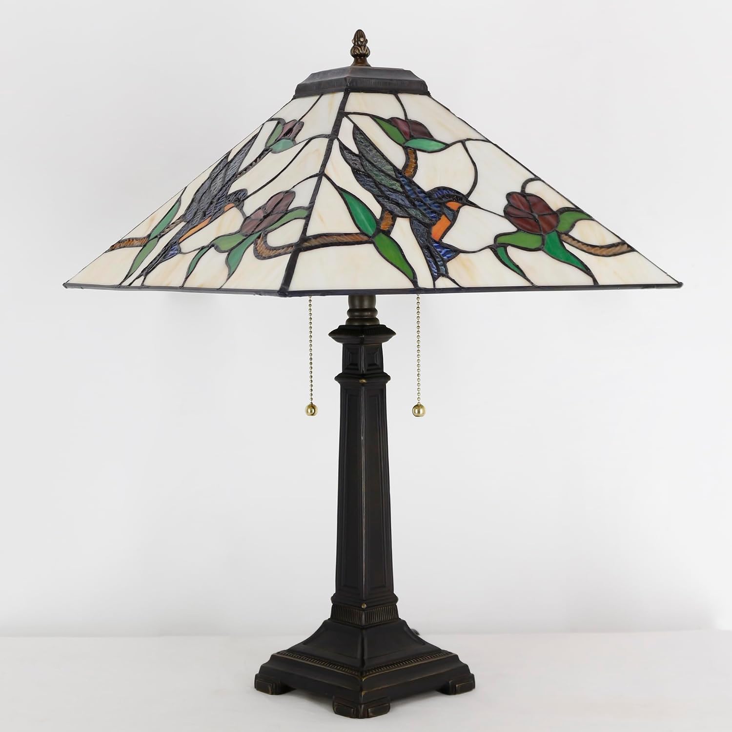 Tiffany Table Lamp Amber Hummingbird Mission Style Stained Glass 16X16X23 Inches Desk Reading Light for Bedrooms Living Room Study Home Office