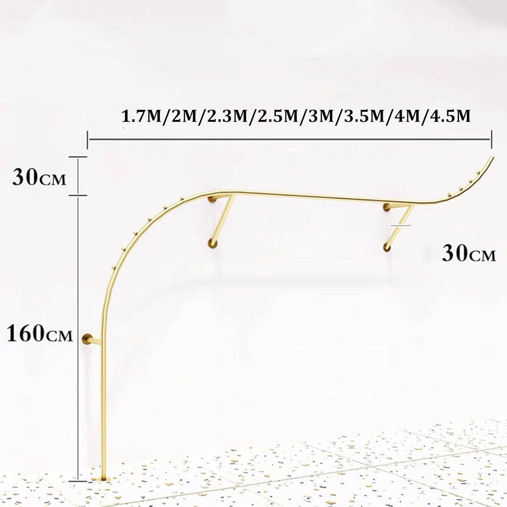 2-Piece Wall Mounted Gold Garment Rack, Modern Commercial Retail Clothing Display Stand, Boutique Clothes Storage Rack, Multi-Purpose Heavy Duty Iron Closet Hange(2-Piece Set 300cm