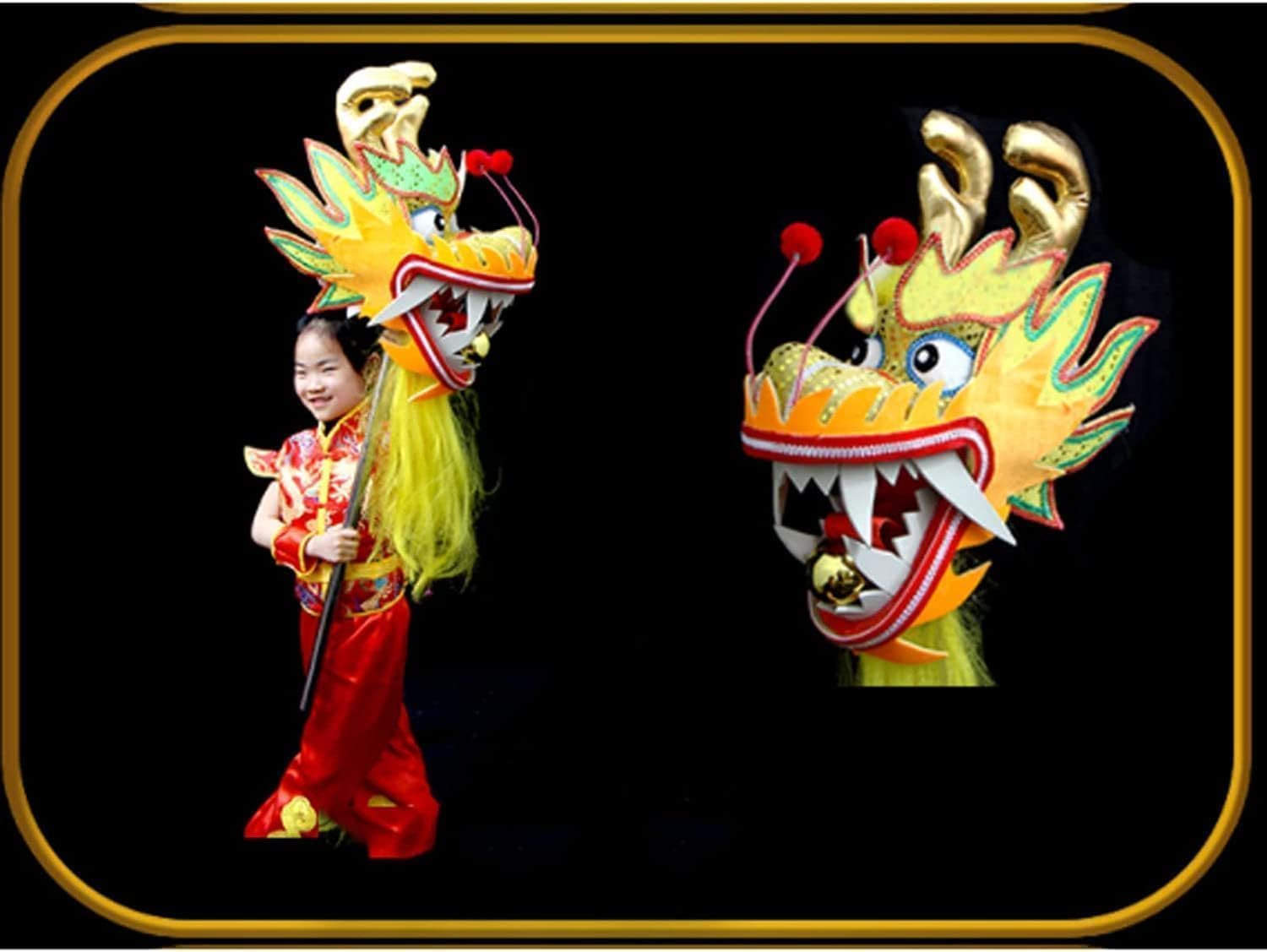 Traditional Dragon Lion Dance 5m/16.4ft Lion Dance Chinese Dragon Ribbon Streamer Silk for 6 Players Mascot Props Chinese New Year(Yellow)