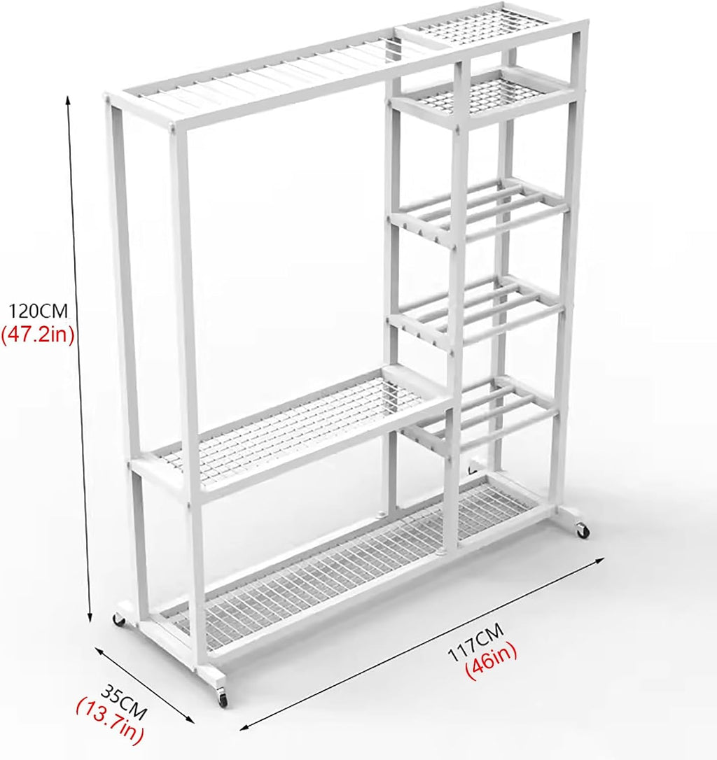 WDJBPSH Large Capacity Sports Equipment Cart, 16 Racquet Display Stand with Openwork Shelf, Multi-Functional Organizer for Table Tennis/Sneakers/Tennis/Storage Bag, Saving Space
