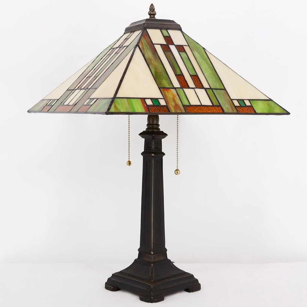 Tiffany Table Lamp Blue White Brown Mission Style Stained Glass 16X16X23 Inches Desk Reading Light for Bedrooms Living Room Study Home Office