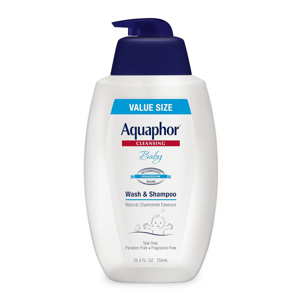 Aquaphor Baby Wash and Shampoo, Unscented Baby Shampoo and Wash, 25.4 Fl Oz Pump Bottle (Pack of 12)