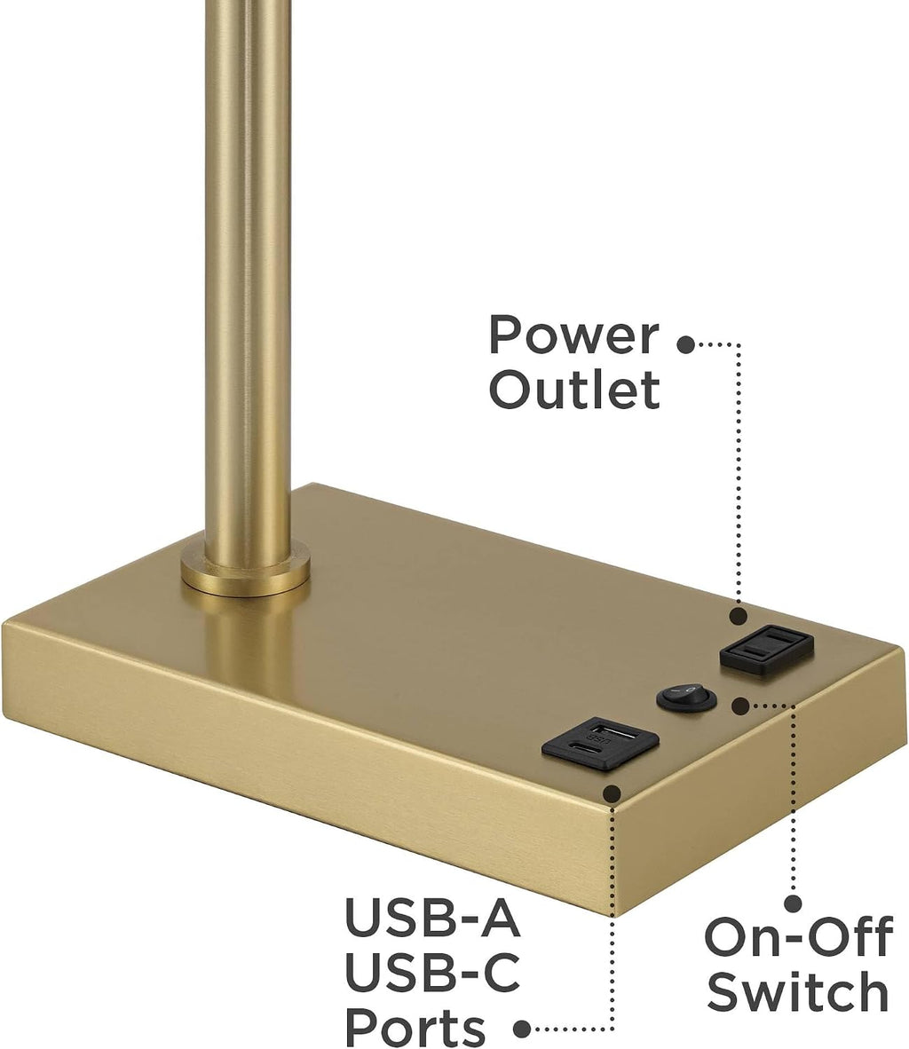 Possini Euro Design Keegan 24 1/2' High Modern Desk Lamp Adjustable USB Port AC Power Outlet Gold Brass Finish Metal Single Shade Home Office Living Room Charging Bedroom Bedside Nightstand House
