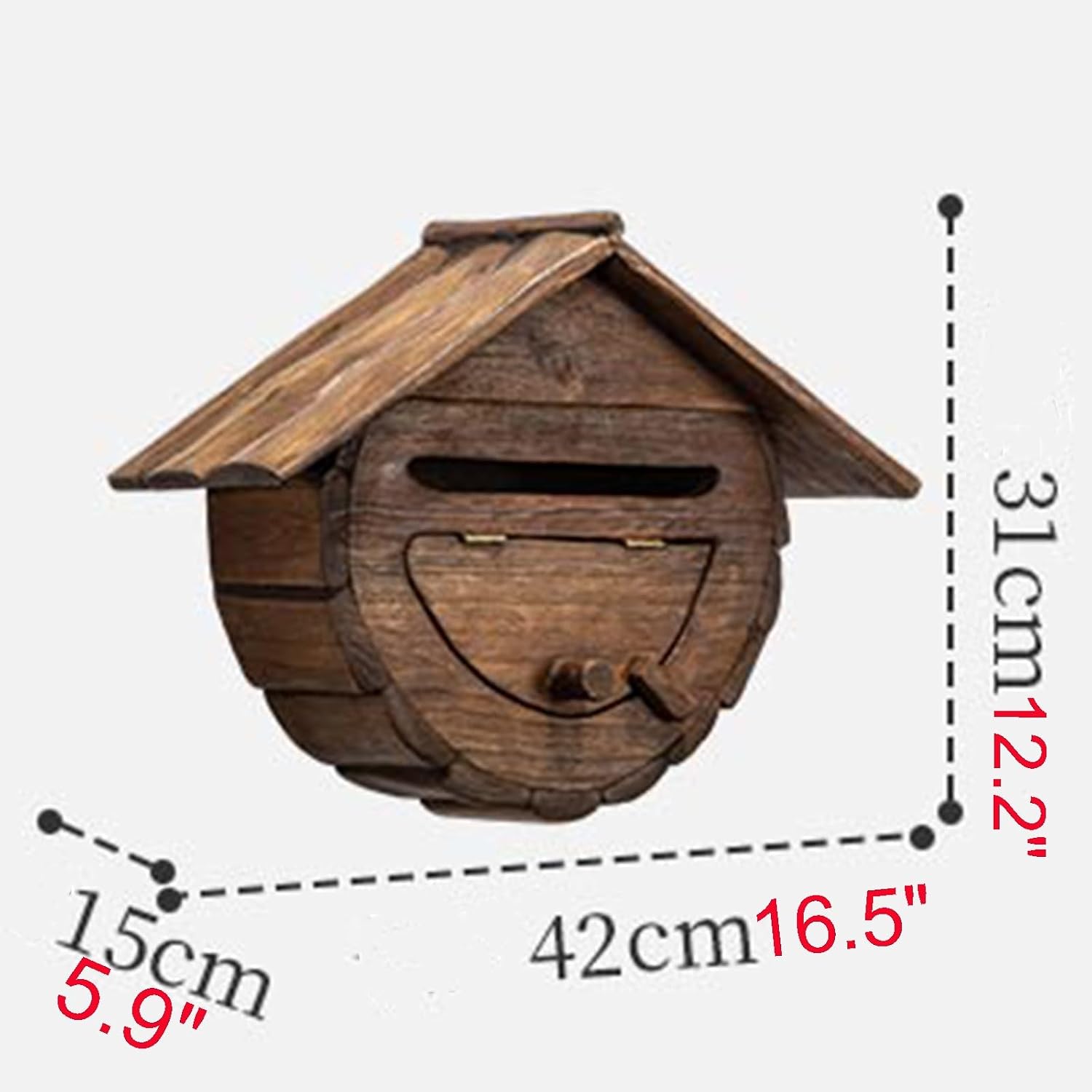 Outdoor Wall Mounted Mailbox Handmade House Type Wooden Mailboxes with Rainproof Eaves Parcel Boxes with Hanging Clasp Compact