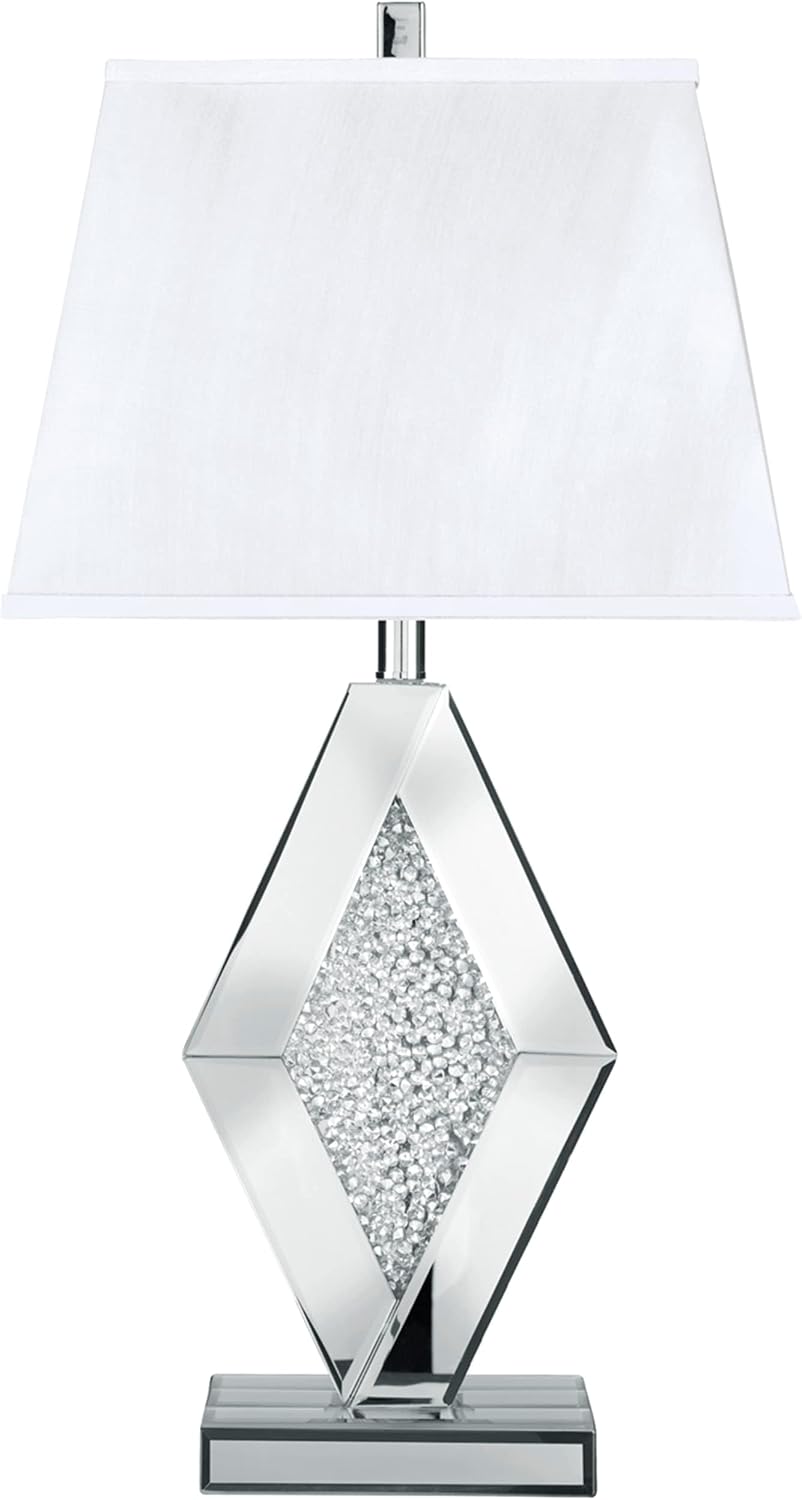 Signature Design by Ashley Prunella 30' Glam Crystal Bead Mirrored Glass Table Lamp, Silver