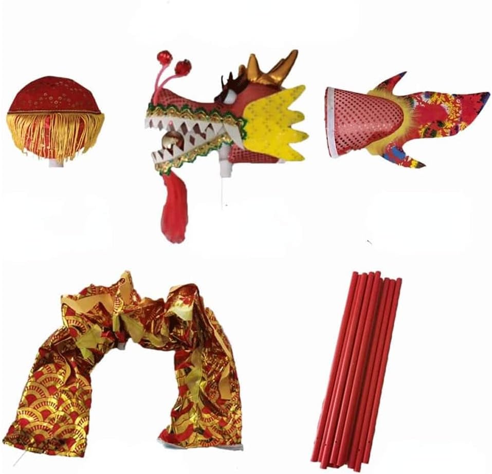 LIOONS 1 Meters Dragon Dance Silk-Like Flowy Outdoor Flinging Fitness Dragon Dance Wu Long 3D Dragon Ribbon Streamer with Handstick