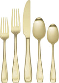 Oneida Silverware Set, Moda Satin Champagne 20 Piece Fine Flatware Set, Service For 4, 18/10 Stainless Steel, Dishwasher Safe, Cutlery Sets, Utensils Sets, Knives Spoons And Forks (Gold, 20 Pieces)