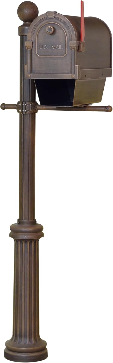 Special Lite Savannah Curbside Mailbox with Paper Tube with Fresno Post- Copper Aluminum Mailbox with Post - SCS2014-SPK592-CP