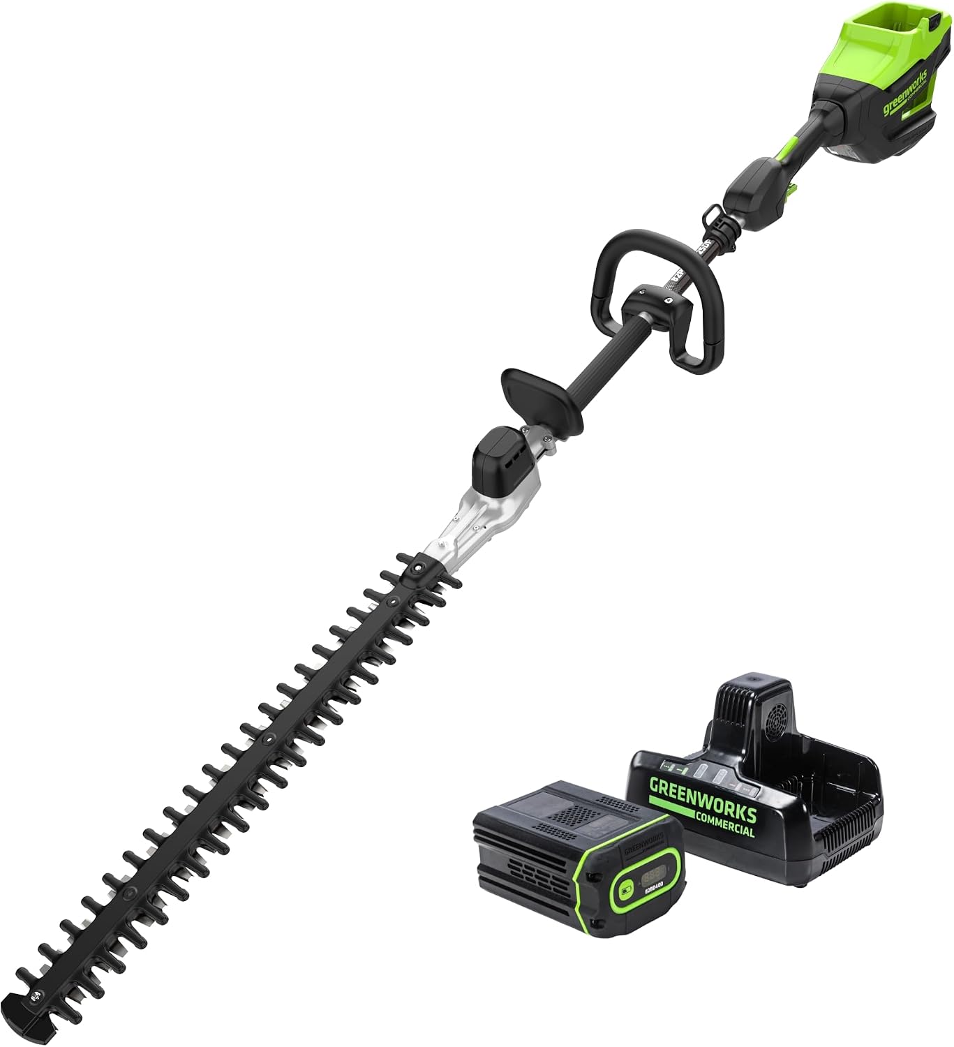 Greenworks 82V 24' Brushless Cordless Short Pole Hedge Trimmer, 2.5Ah Battery and Dual Port Rapid Charger (Great for Landscapers and Professionals)