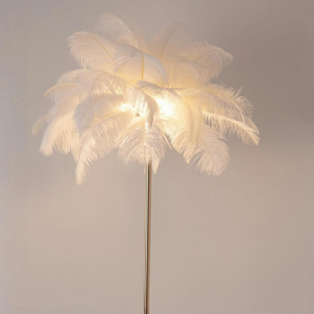 ZYLEISENBAO Chic White Feather Lamp Nordic Ostrich Floor Lamp Girl Furry Standing Lamp 3*G9 Modern Princess Bedside Reading Lamp for Bedroom Living Room Entry Wedding Birthday Gift