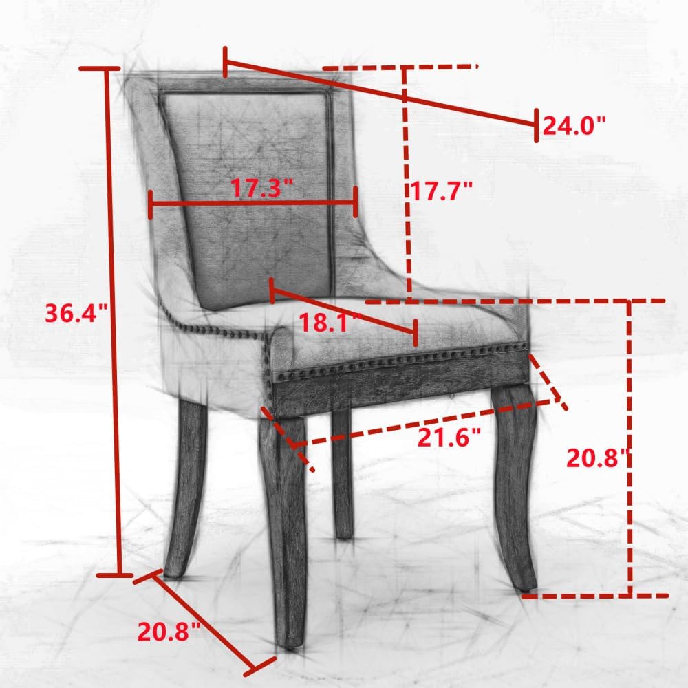 Dining Chairs Set of 2, Thickened Fabric Upholstered Chair with Neutral Solid Wood Legs & Bronze Nailhead Trim, Comfortable Accent Chairs for Dining Room/Kitchen/Living Space(Golden + Fabric)