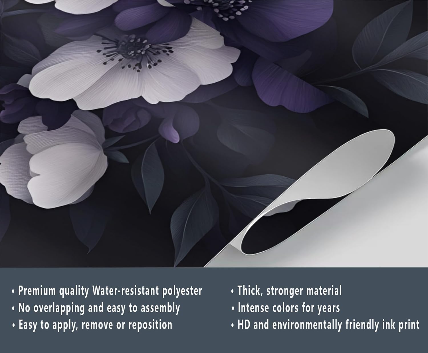 Purple Flowers Wall Mural, European Floral Mural Wallpaper, Retro Flowers Wallpaper Mural, for Bedroom Office Living Room Wall Artwork Decor (Not Peel n' Stick)