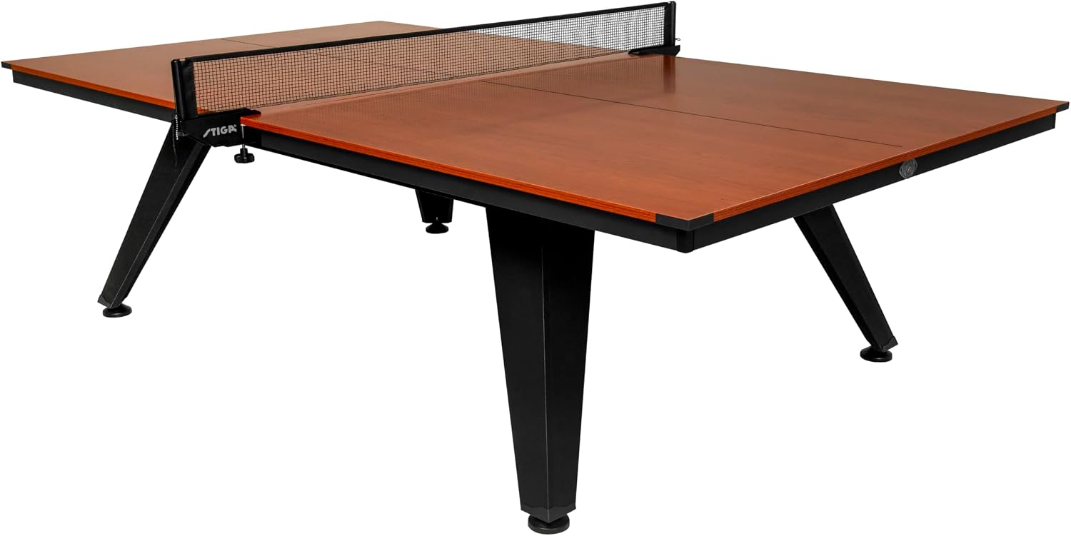 STIGA Ultra Indoor Table Tennis Table – 18mm Woodgrain Ping Pong Table with Steel Frame, Tournament Net & Post, Adjustable Leg Levelers, Modern Furniture-Style Design