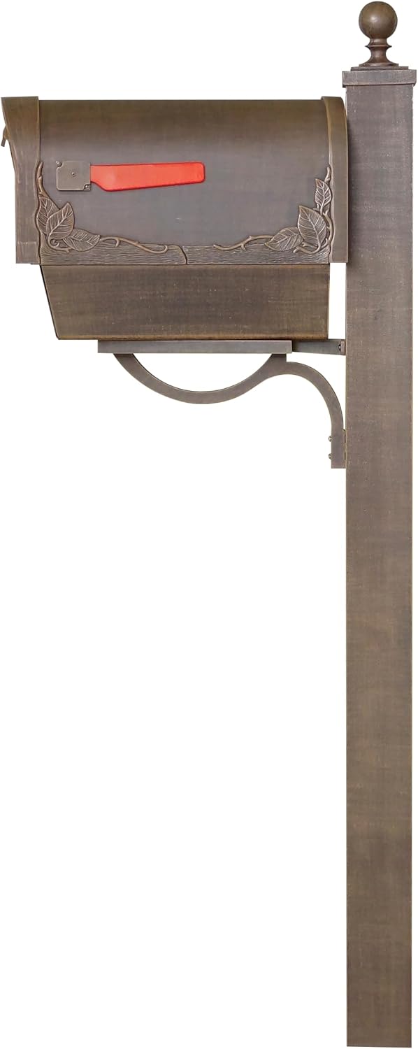 Special Lite Floral Curbside Mailbox with Paper Tube with Springfield Post - Copper Aluminum Mailbox with Post - SCF2003-SPK710-CP