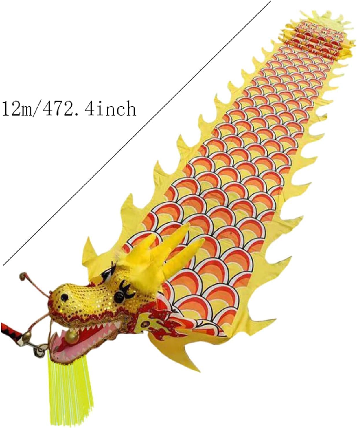 Dragonhead Dance Streamers，Dragon Flowy Spinning， Chinese Dragon Lion Dance Silk Streamer Multicolor 10m/12m(B,12 Months)