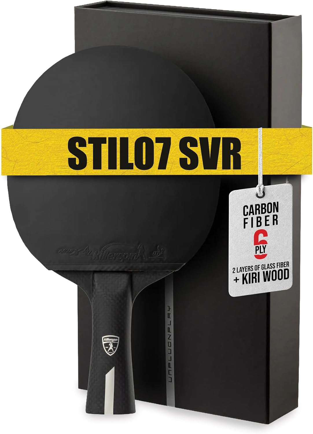 Killerspin Stilo7 SVR Ping Pong Paddle, Performance-Level Table Tennis Racket with Carbon Technology, Memory Book Case, Black