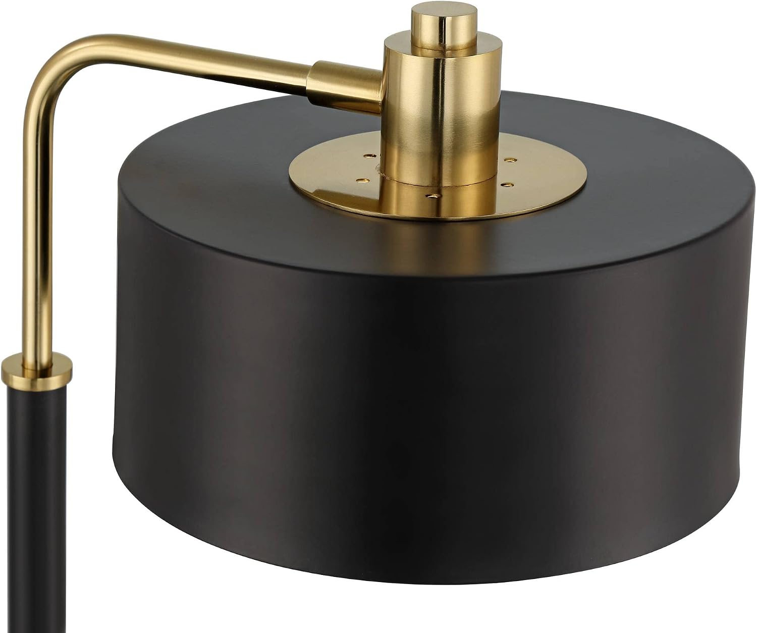 Possini Euro Design Myles 24' High Mid Century Modern Desk Lamp with USB Charging Ports A+C Black Gold Metal Drum Shade Decor for Bedroom Living Room Bedside Nightstand House Home Office