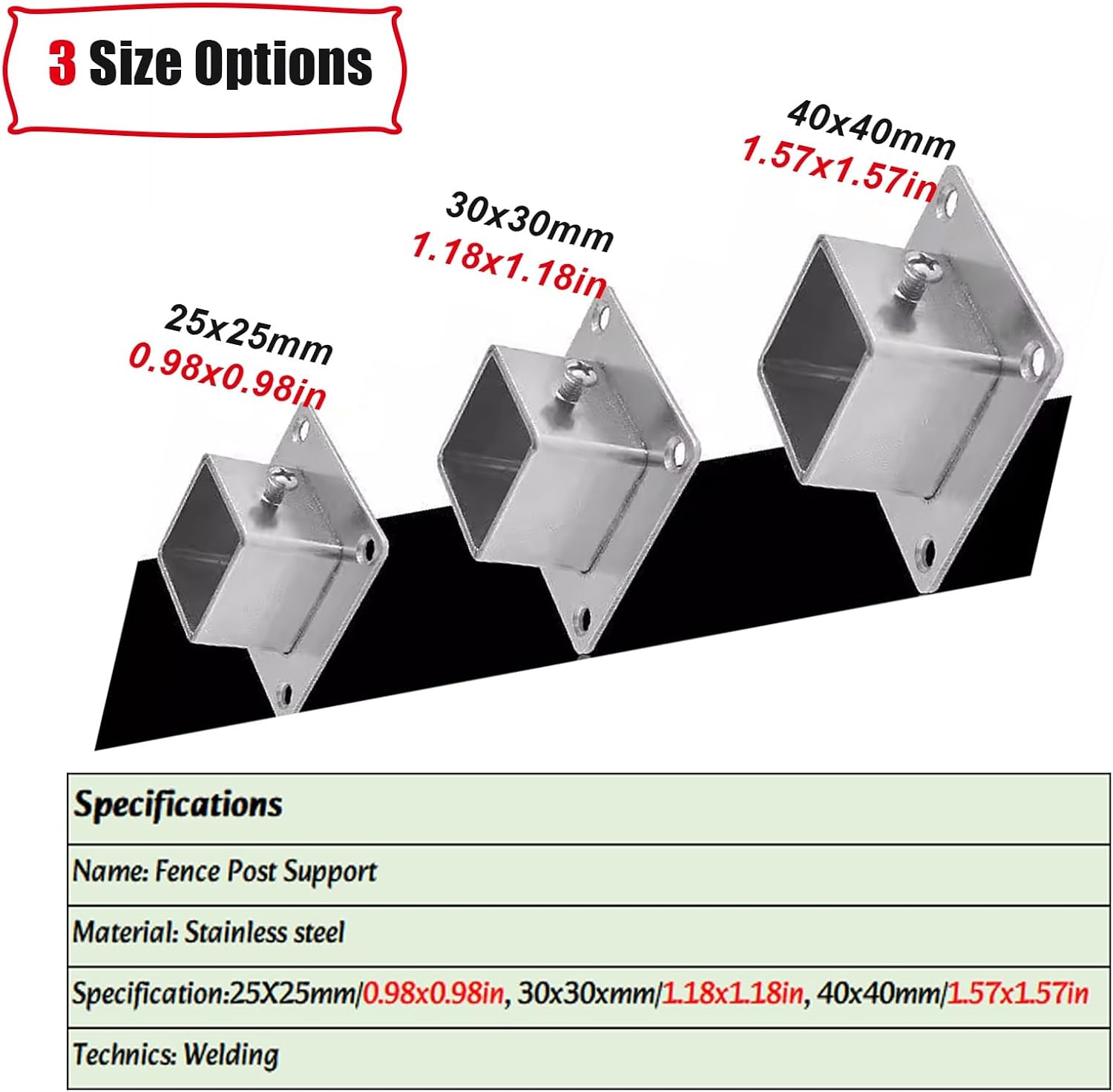 25 30 40mm Wide Square Anchor Base for Post，2/4 6 Pcs Stainless Steel Heavy Duty Post Base with Screws for Fence Deck Railing Support(4pack,40x40mm/1.57x1.57in)