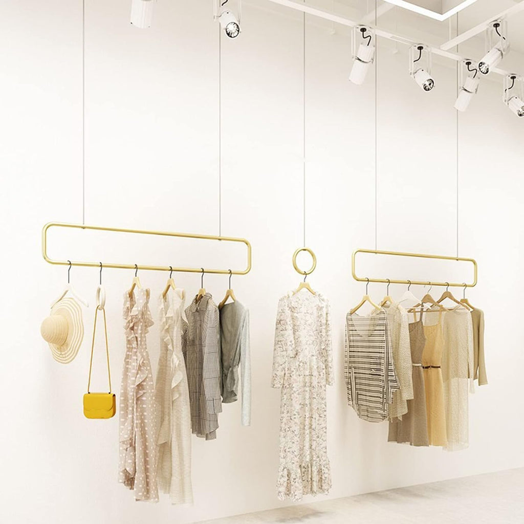 Clothes Rack, Creative Height Adjustable Chain, Clothing Store Ceiling Rack, Clothes Storage Rack, Metal Hanger, M Display Rack (Round Ring
