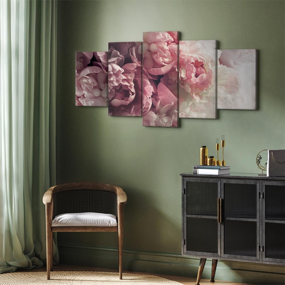 artgeist Canvas Wall Art Print Flowers 59x30 in - 5pcs Home Decor Framed Stretched Picture Photo Painting Artwork Image - Peonies Flowers Nature b-C-0631-b-m