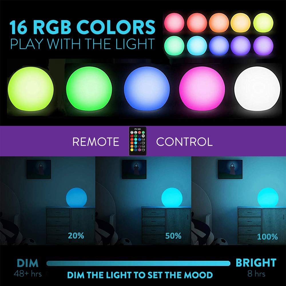 Mr.Go 20-inch Rechargeable LED Ball Light, Waterproof Outdoor Globe Lights w/Remote, 16 RGB Color Changing Glowing Orb, 4400mAh Dimmable Globe Floor Lamp for Home Garden Patio Lawn Pool Party Decor