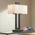 360 Lighting Neil 26' High Modern Rustic Table Lamp with USB Ports A+C Charging Black Open Metal White Fabric Rectangular Shade for Bedroom Living Room House Home Bedside Nightstand Office Family