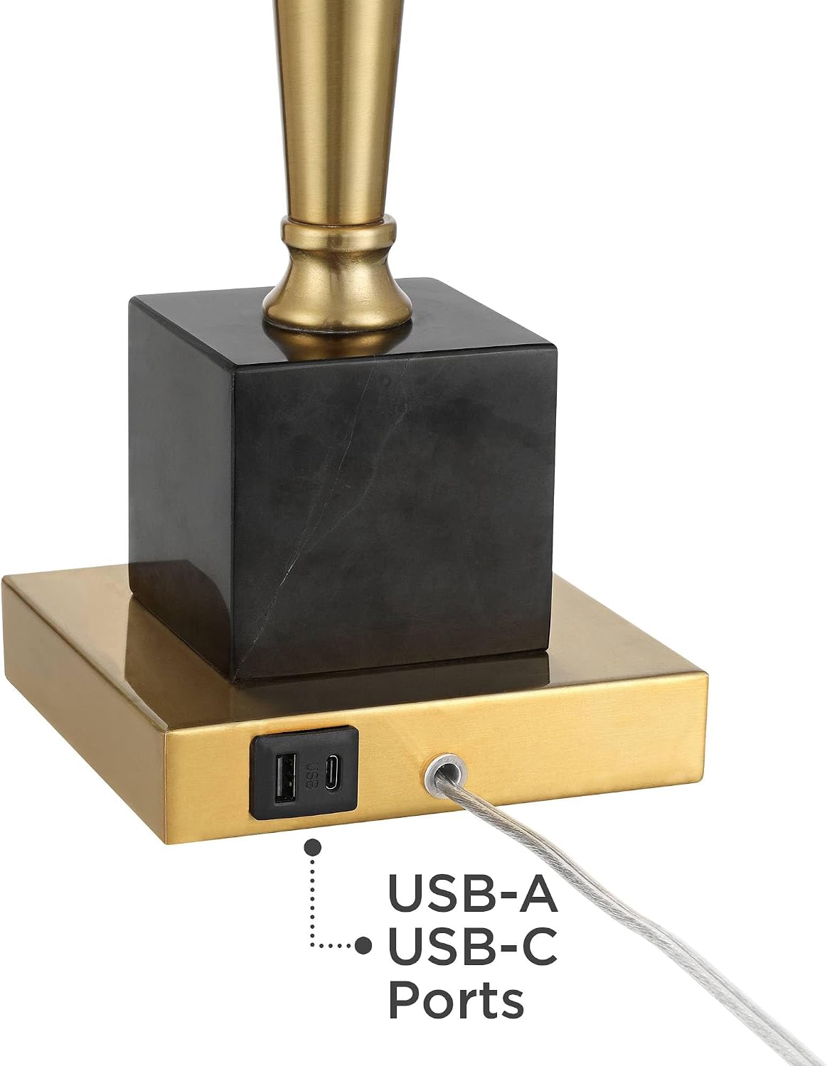 Possini Euro Design Wayne 29 1/4' Tall Modern Glam Luxury End Table Lamp with USB Ports A+C Charging Brass Finish Metal Black Marble Living Room Bedroom Bedside Nightstand House Office Home