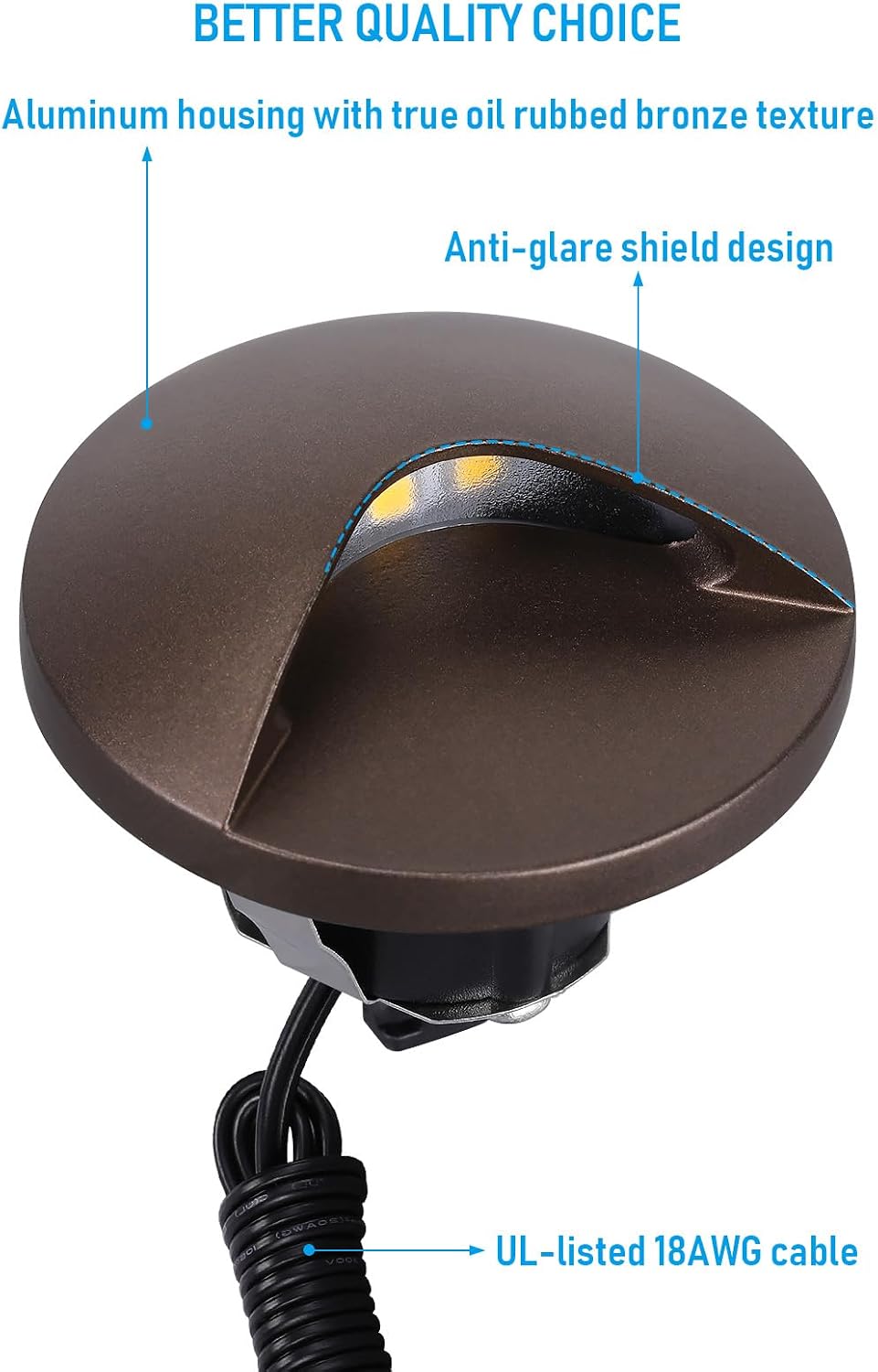 LEONLITE 24-Pack Recessed Low Voltage LED Deck Light Anti-Glare, 12-24V AC/DC Recessed LED Step Riser Light, IP65 Outdoor Step Stair Lights, 3000K Warm White, Aluminum Housing Oil Rubbed Bronze
