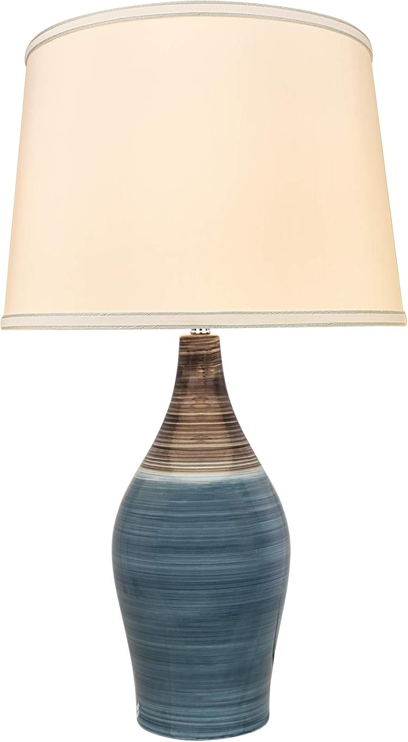 Aspen Creative 40185-11, 27-1/2' High Transitional Ceramic Table Lamp, Brown & Blue and Hardback Empire Shaped Lamp Shade in White, 15-1/2' Wide
