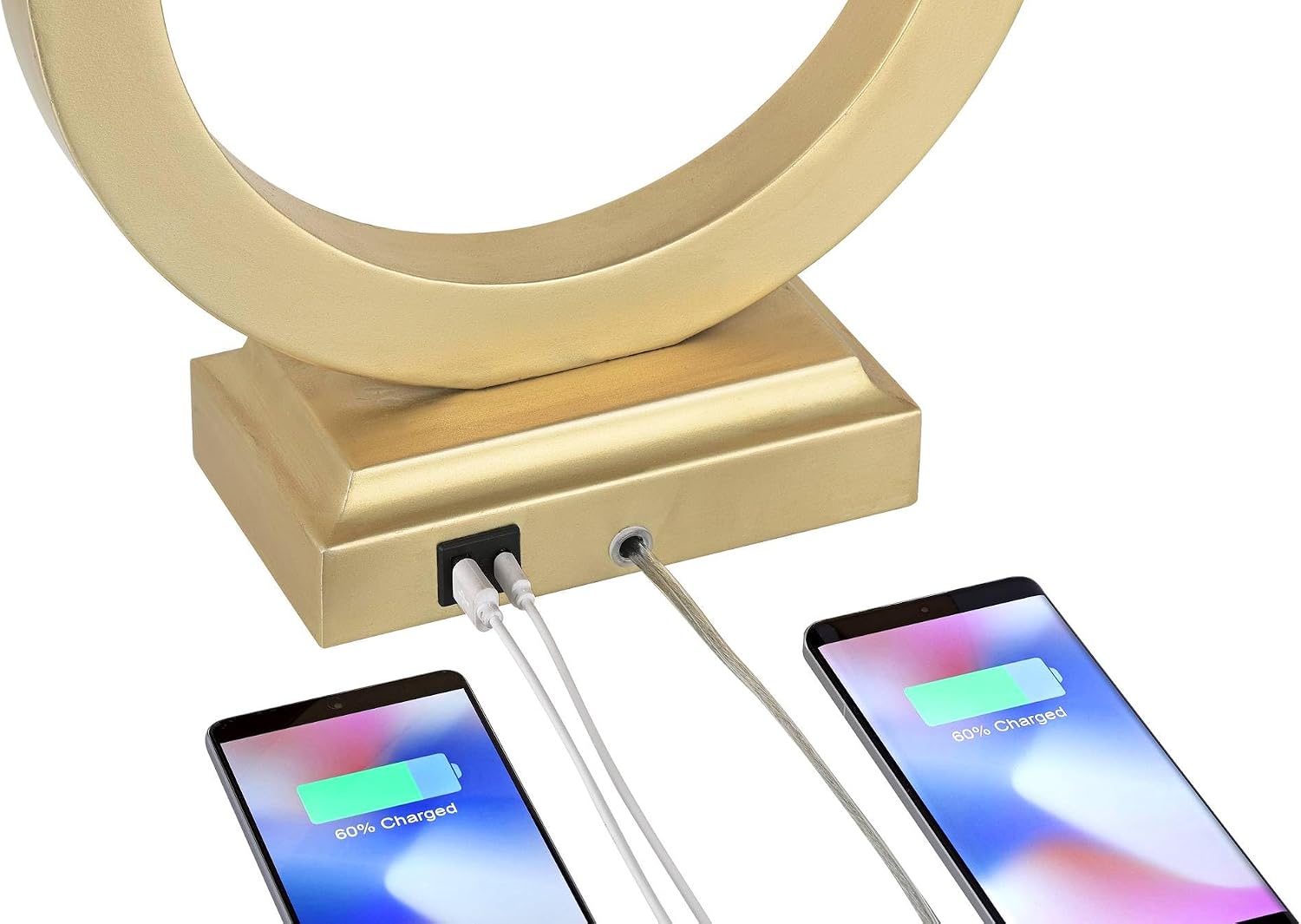 360 Lighting Modern Table Lamps 28 1/2' Tall Set of 2 with USB Charging Port Brushed Gold Open Ring White Rectangular Shade for Bedroom Living Room House Bedside Nightstand Office Family
