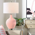 Color + Plus OVO 28 1/2' Tall Modern End Table Lamp Mellow Coral Pink Brushed Nickel Finish Glass Single Linen White Shade Living Room Bedroom Bedside Nightstand House Office Home Reading Kitchen
