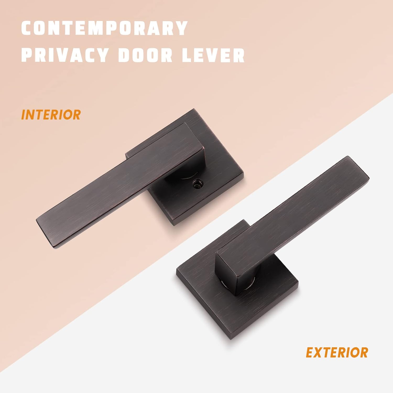 KNOBWELL 4 Pack Bronze Lever Door Handle Passage Door Knob, Heavy Duty Square Door Knob for Closet Hallway Without Lock
