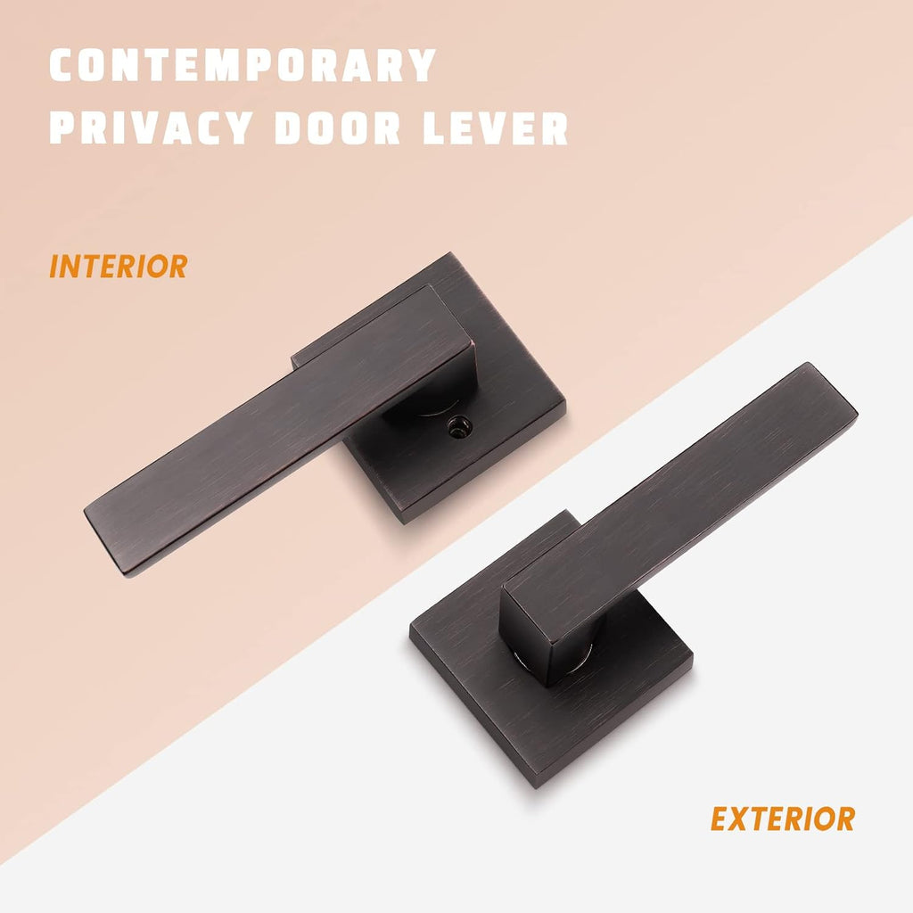 KNOBWELL 5 Pack Brushed Bronze Door Handle No Locking, Modern Square Passage Door Handle Interior Closet Door Knob for Hallway Pantry