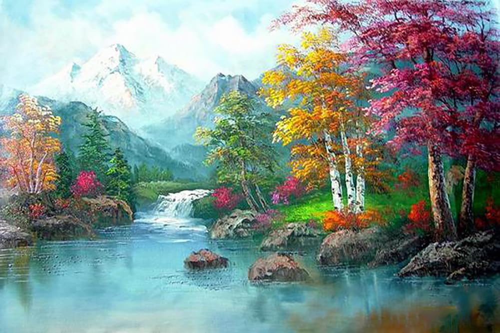 30 Original Landscape Paintings in Oil, Nature Canvas Art, Autumn Scenery Wall decor, Contemporary Mountain Oil Painting, Handmade Purple Trees Artworks for Home Decoration by College Teachers 1