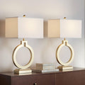360 Lighting Modern Table Lamps 28 1/2' Tall Set of 2 with USB Charging Port Brushed Gold Open Ring White Rectangular Shade for Bedroom Living Room House Bedside Nightstand Office Family