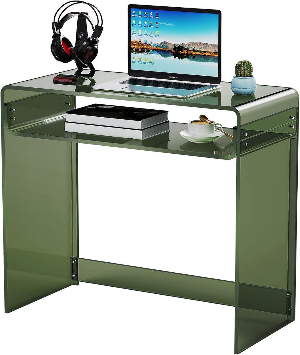 Acrylic Desk Laptop Workstation Study Table Home Office Console Table Entrance Tables Decor (Green)